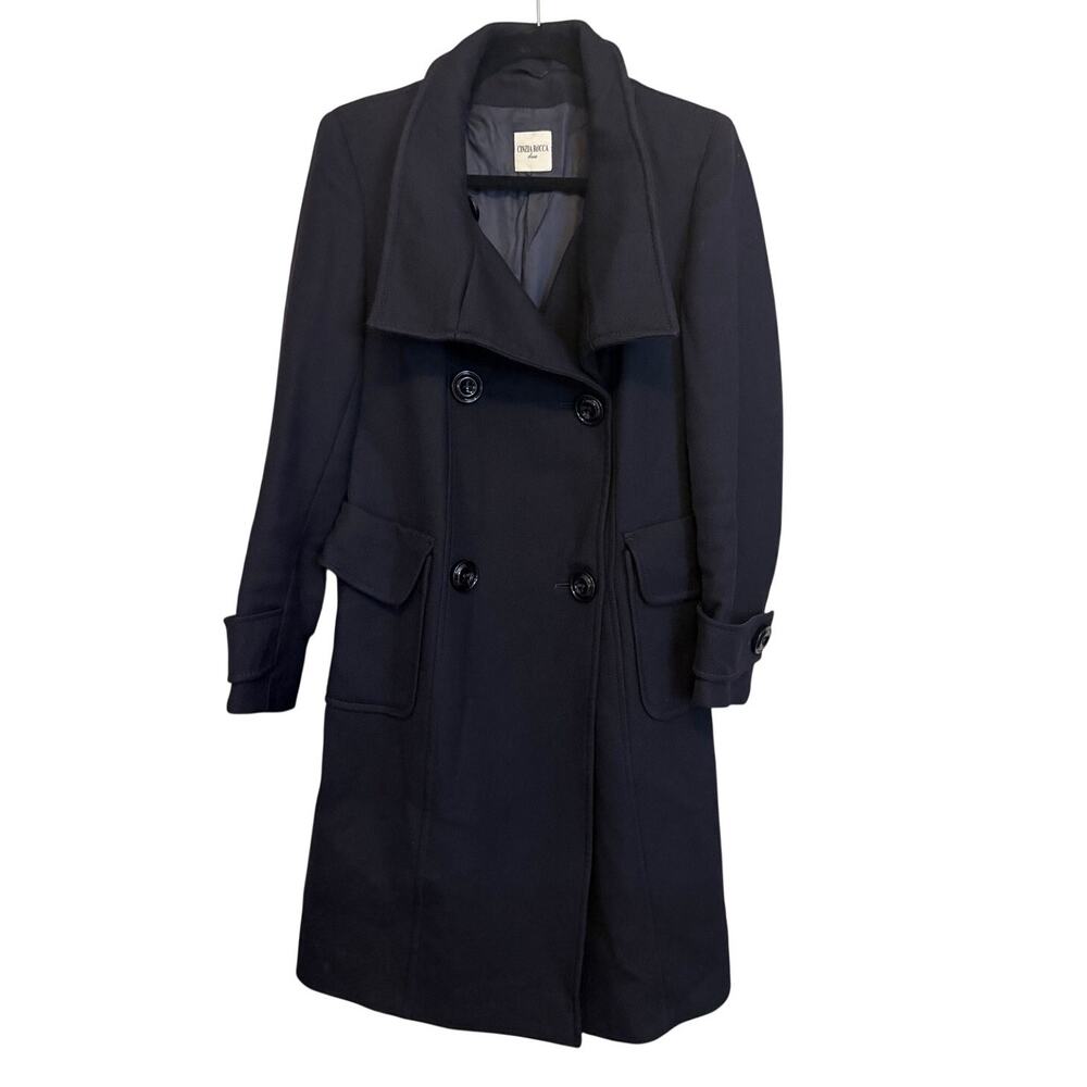 Cinzia Rocca Womens Wool Pea Coat Size 8 Blue Business Luxury Career Outdoor